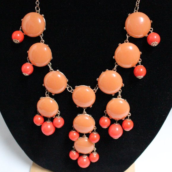 Orange Discs & Hanging Balls Adjustable Costume Jewelry Statement Necklace - Picture 2 of 11